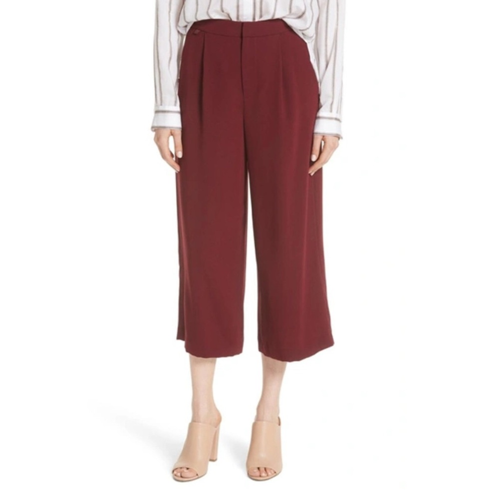VINCE Burgundy Maroon Red Wide Leg Pleated Cropped Pants Women's Size 4